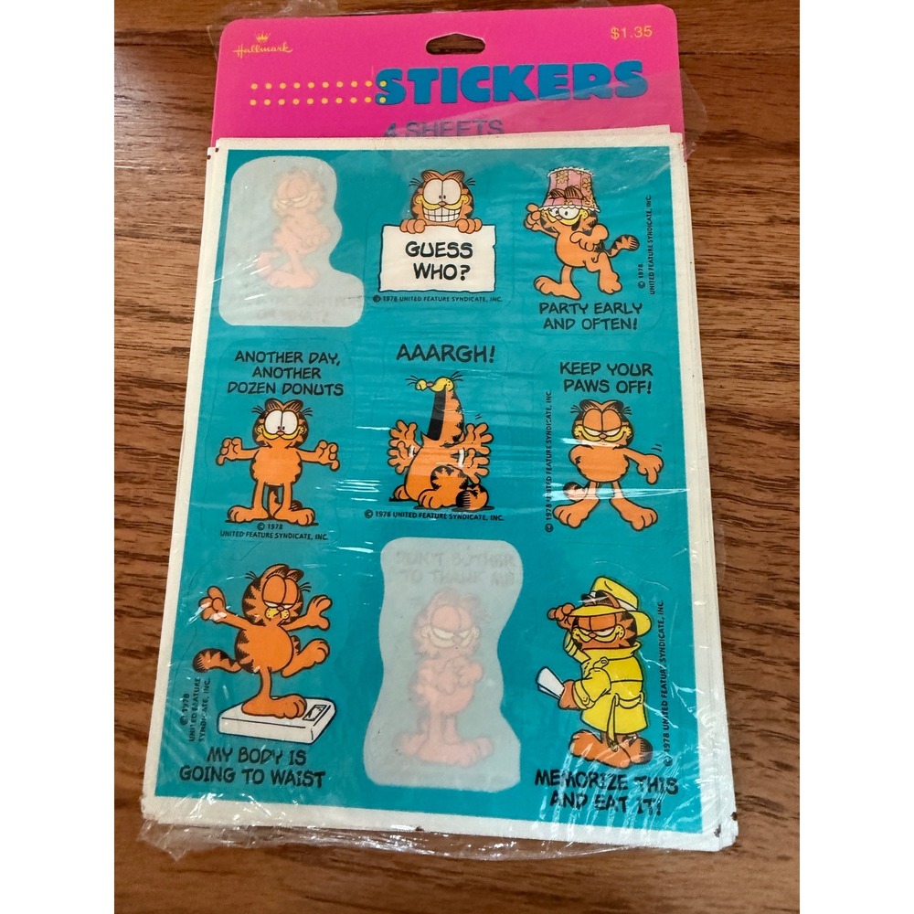 Vintage 1978 Garfield Hallmark Stickers 4 Sheets Jim Davis Comic Cat Blue Retro